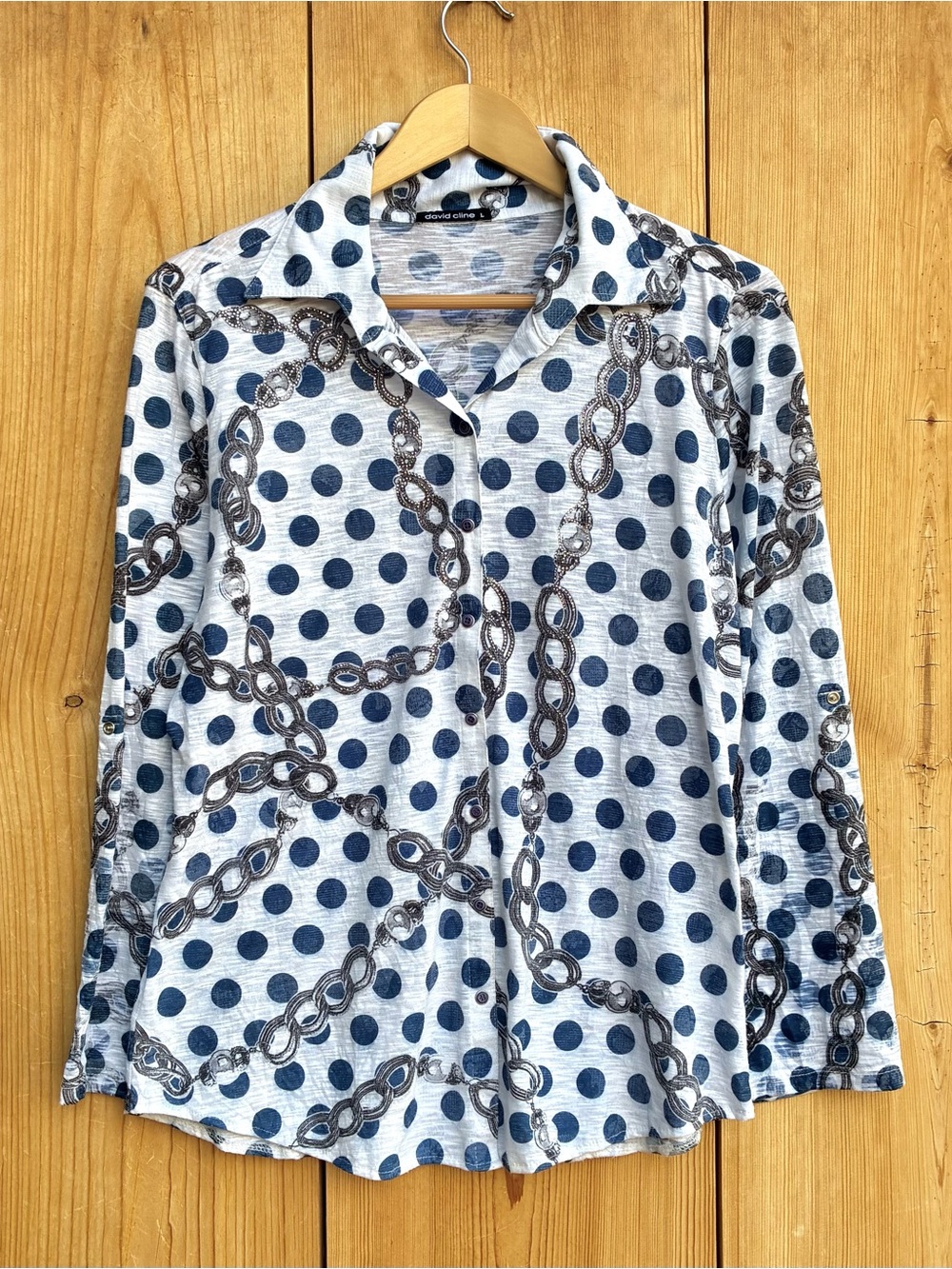 David Cline Polka Dot Chain Snap Front Sparkley Top Sz Large